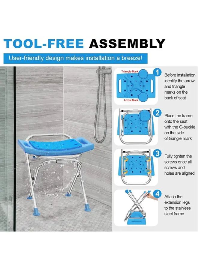 Folding Rectangular Heavy Duty Stainless Steel Bath Stool Supports 400 lbs Ideal for Elderly Disabled - Image 5